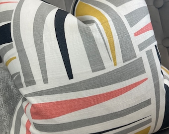 CRetro - Scandi Design Cushion Cover, Cotton - Geometric Design Pillow Cover / Double Sided / Grey - Black - Mustard / Scion Fabric