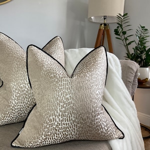 Luxury Cushion Cover, Piped Cushion, Scatter Pillow Cover, Black Piping, Designer Fabric Antelope, Champagne Gold Pillow