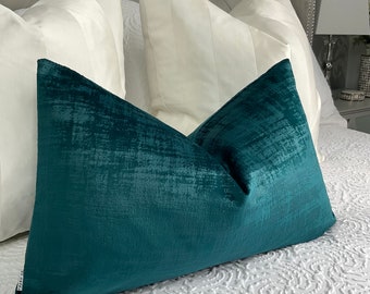 12" x 20" Azurite Velvet in Teal Cushion Cover, Plush Soft Velvet  Designer iLiv Interior Fabric, Double Sided , Contemporary