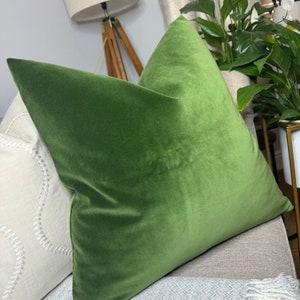 Tissu velours de coton, housse de coussin verte unie double face, taie d&#39;oreiller verte, décoration intérieure de campagne, haute qualité fait main 22 x 22 po
