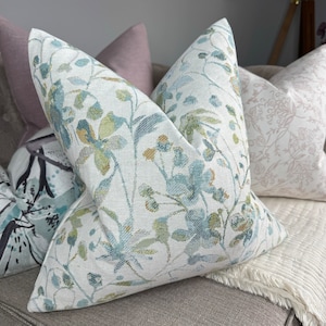 Decorative cushion cover, floral pillow cover for sofa or bed, duck egg green pillow cover,  designer fabric Voyage Rydal