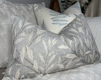 Sanderson Leaf Trail Pillow Cover: Osier Linen, Silver Grey, Handmade
