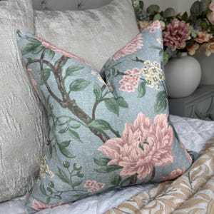Handmade Cushion Cover, Laura Ashley Floral Chenille Blush cushion cover, blue pink floral pillow cover, sofa bed throw pillow cover