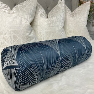 Art Deco Bolster Cushion 16” x 6” Navy John Lewis Deco Fan Fabric, Navy Cushion , Navy Pillow, Bed pillow, Sofa Pillow - Worldwide Shipping