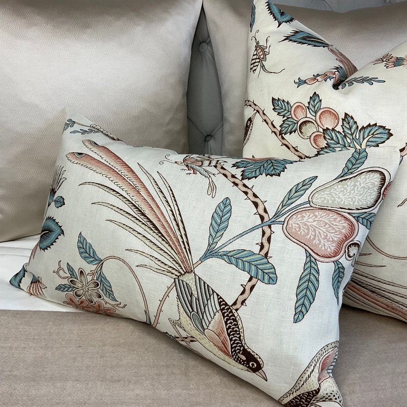 Linen SCHUMACHER Campagne Peacock & Rouge - French Floral Design ...