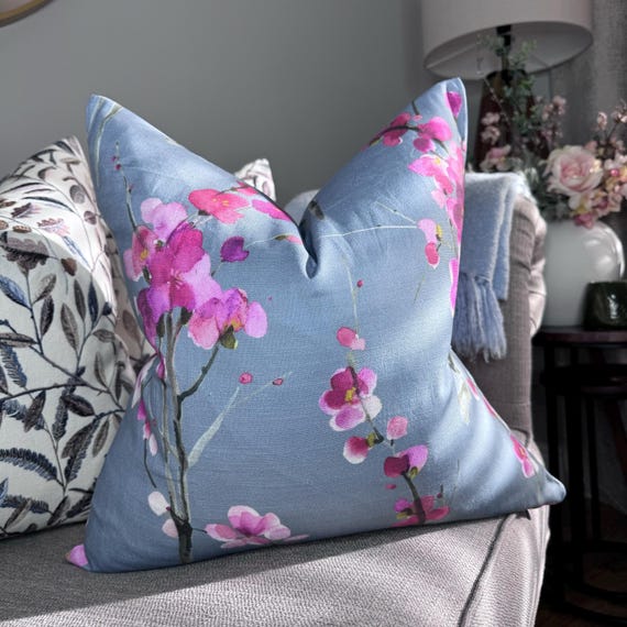 Watercolor Pink And Grey Floral Cushions Decorative Cushion Cover, Floral  Pillow Case, Blue And Pink Throw