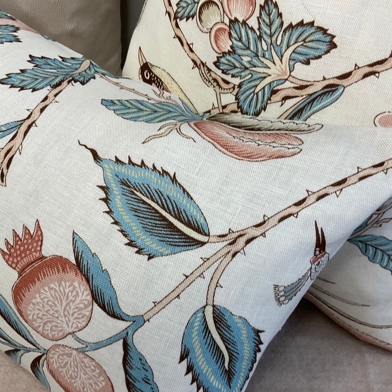 Linen SCHUMACHER Campagne Peacock & Rouge - French Floral Design ...