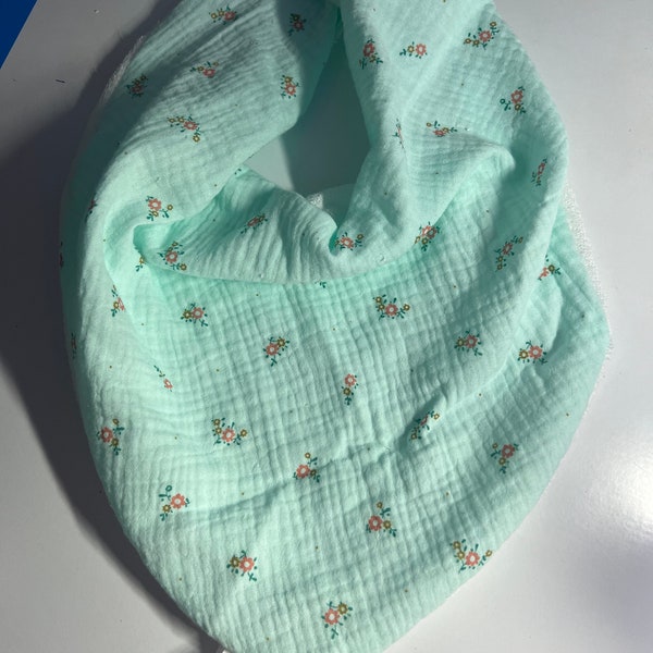 Adult Bandana Bib Dribble Special Need Drool Dribble Neckerchief Scarf Super Soft Double Gauze - Green  - Fine terry waterproof backing