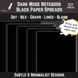 Plantillas de diario en modo oscuro / Hojas de papel negro para tabletas de tinta electrónica (PDF y PNG)