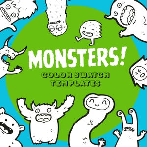 Mallar för färgprover med söta monster | Testsidor för tuschpennor för målarfärgning (PDF-filer)