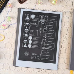 Scheda del personaggio 5e per reMarkable 2, Black Paper Design, Tomo in modalità scura della quinta edizione, Quaderno per il gioco di ruolo più popolare al mondo