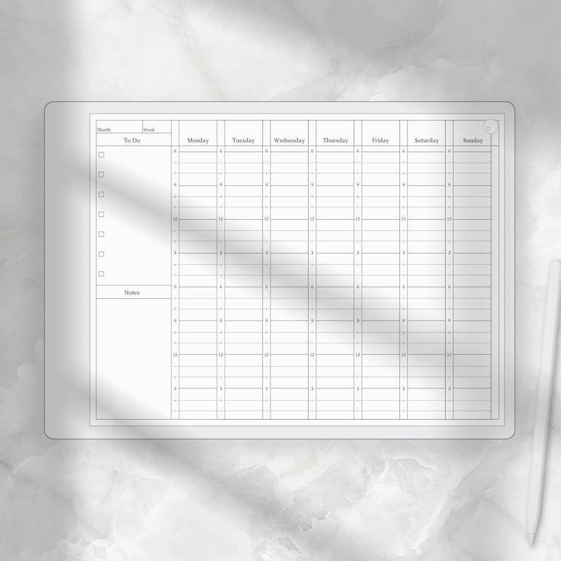 Undated Vertical Planner for Remarkable Paper Pro, Weekly Spread
