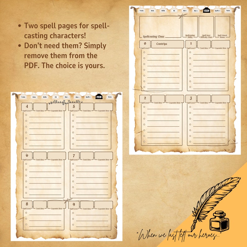 5e Character Sheet for Eink Tablets, Hyperlinked Notebook for Fantasy