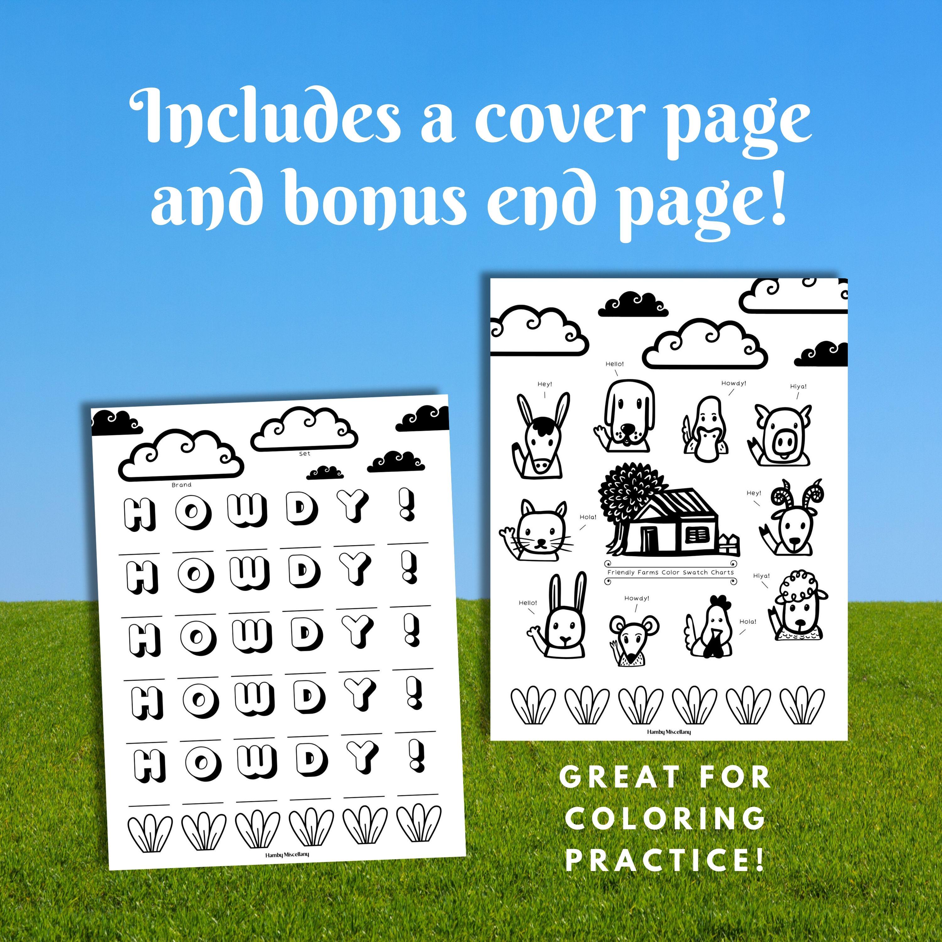 Color Swatch Pages With Cute Farm Animals for Marker and Pen Testing ...