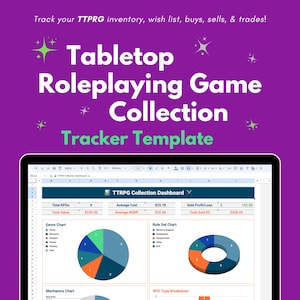 RPG Tracker Spreadsheet Template, logge und verwalte dein Tabletop-Rollenspielinventar, Wunschliste, Einkäufe, Verkäufe und Trades an einem Ort!