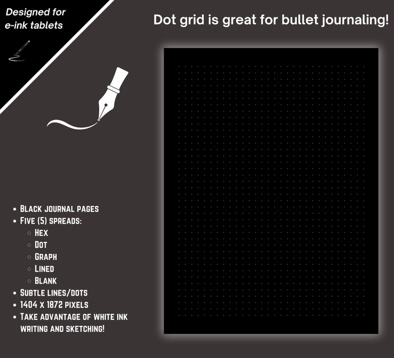 Dot grid spread is great for bullet journaling. Subtle dots. 1404 x 1872 pixels. Take advantage of white ink writing and sketching on your e-ink tablets.