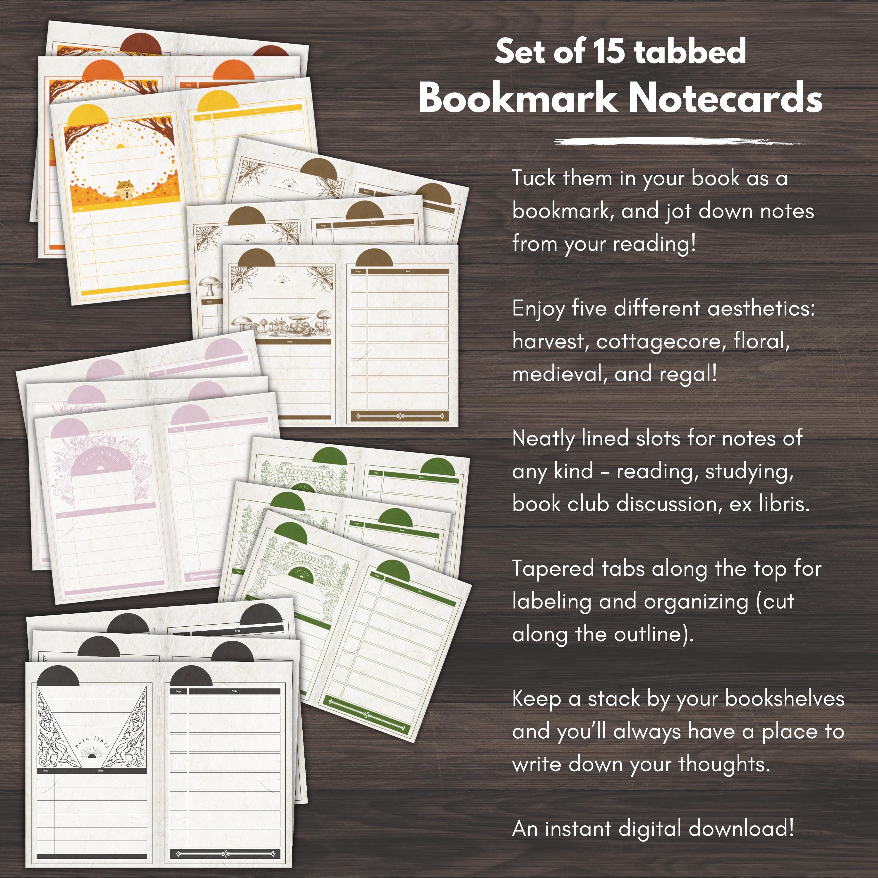 Note Card Bookmark Set of 15 Bookmark Notecards | Printable Book Cards for Note-taking ...