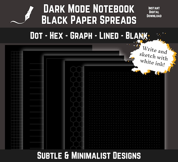 Dark Mode Journal Templates | Black Paper Spreads for e-Ink Tablets (PDF and PNG)