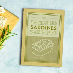 Sardines Hardcover Notebook, Tinned Fish Art Journal, Modern Coastal Aesthetic, Preppy Ocean Vibes, Sardines Illustration, Tin Fish Gift