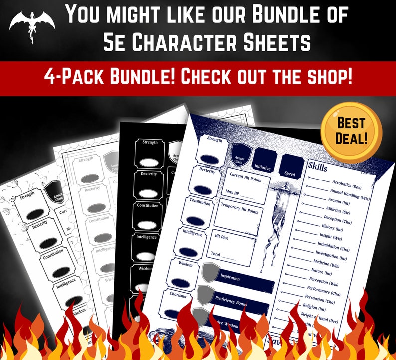 You might like our bundle of 5e character sheets - 4 designs for one price, sized to fit with your e-ink tablets. Check out the shop.