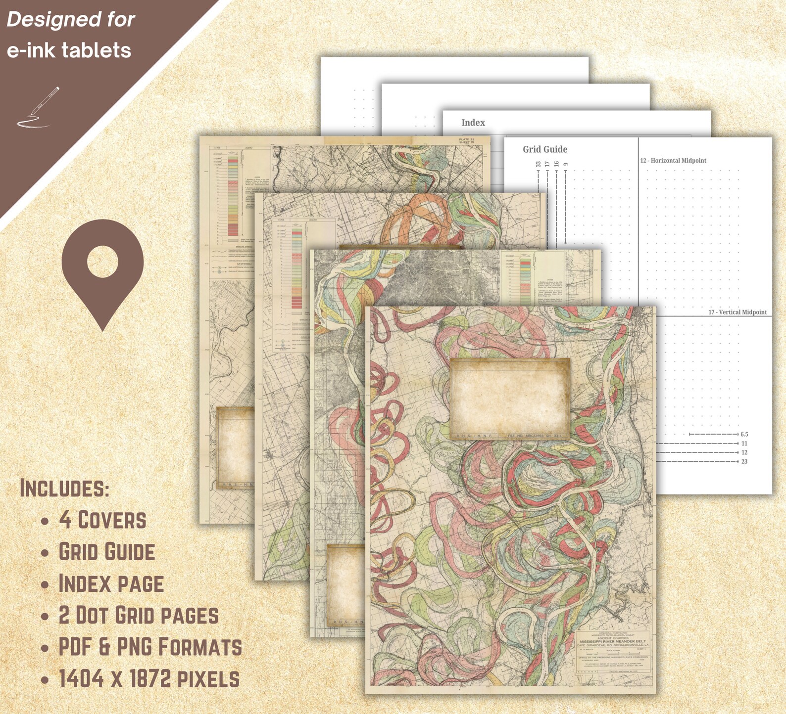 Dot Grid Notebook With 1940s Meander Map Covers, for E-ink Tablets ...