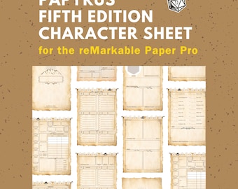 5e Character Sheet for reMarkable Paper Pro | Hyperlinked Notebook with an Old Paper Aesthetic