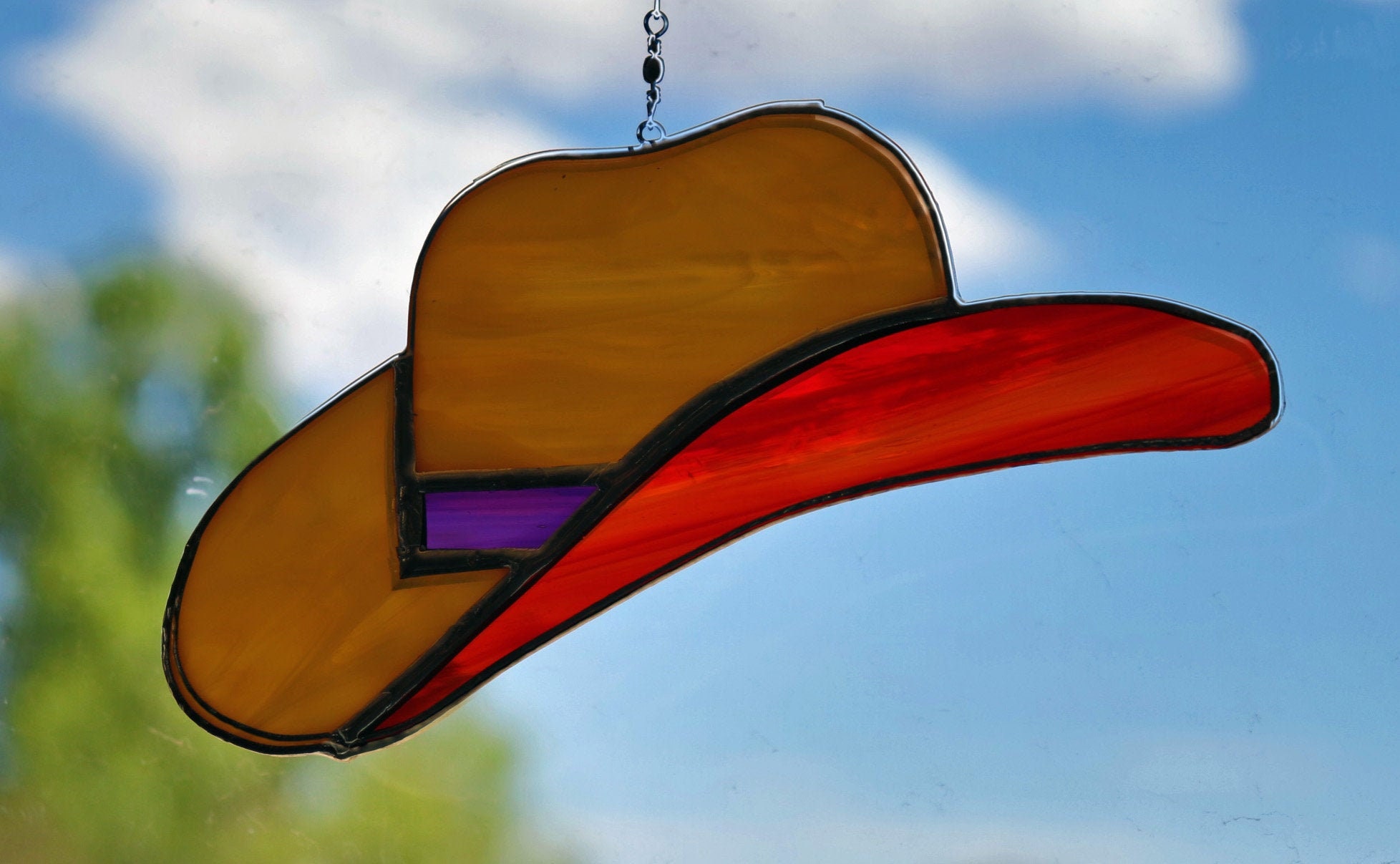 Art & Collectibles Teal Handmade Stain Glass Cowboy Hat Glass Art etna