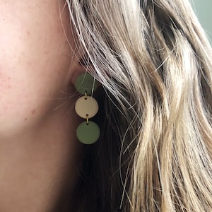 Green and Taupe Dangles | Polymer Clay Earrings | Handmade Earrings | Gifts for Her | Boho Earrings