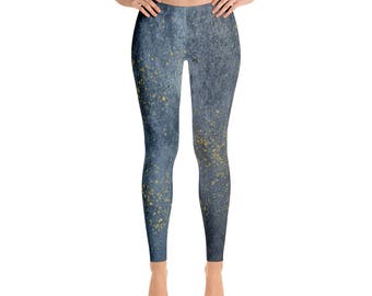Blue Grunge Gold Speck Leggings