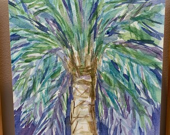 Północna Palma, oryginalna akwarela, nie jest to wydruk, 9 x 12 cali, oprawiony panel z drewna brzozowego, wosk artystyczny chroni dzieło sztuki, gotowy do ekspozycji. Jedyny w swoim rodzaju.