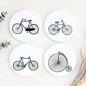 Vintage Bicycle Stone Coaster Set | Absorbent Ceramic, Cork Back (Set of 4)