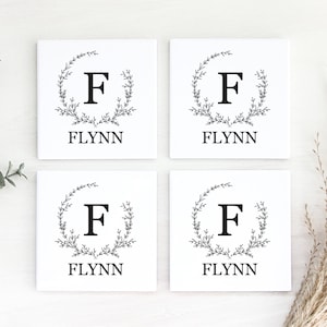 Monogram Coaster Set, Personalized Gift, for Her, Wedding Gift, for Him, Housewarming Gift, Wedding Favor, Last Name, New Home Gift