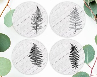 Vintage Fern Stone Coaster Set of 4 | Stone Coaster Set | Fern Gift | Gift for Her | Housewarming Gift