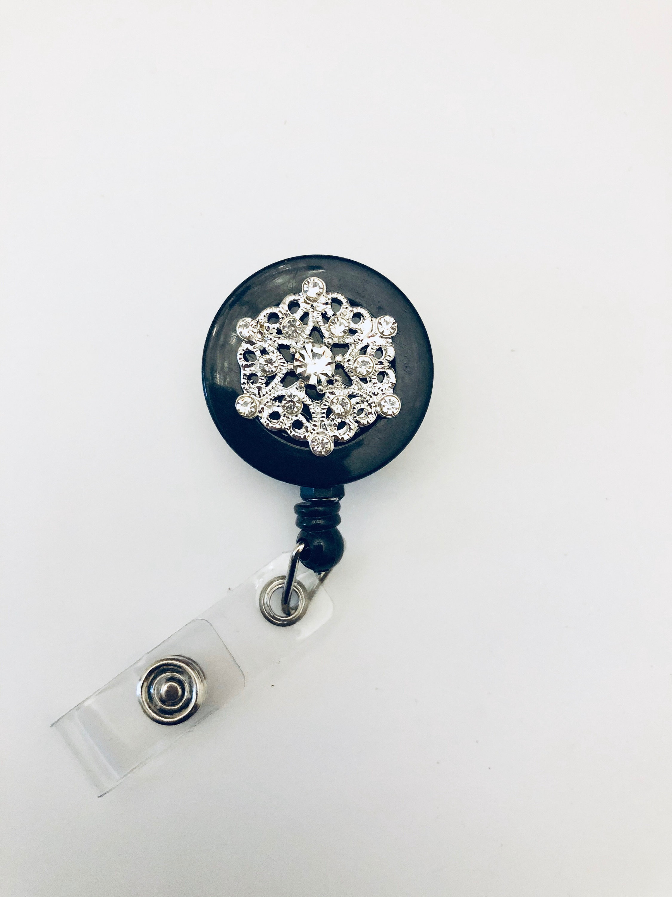 Silver Rhinestone Retractable ID Reel Badge Holder Alligator Etsy