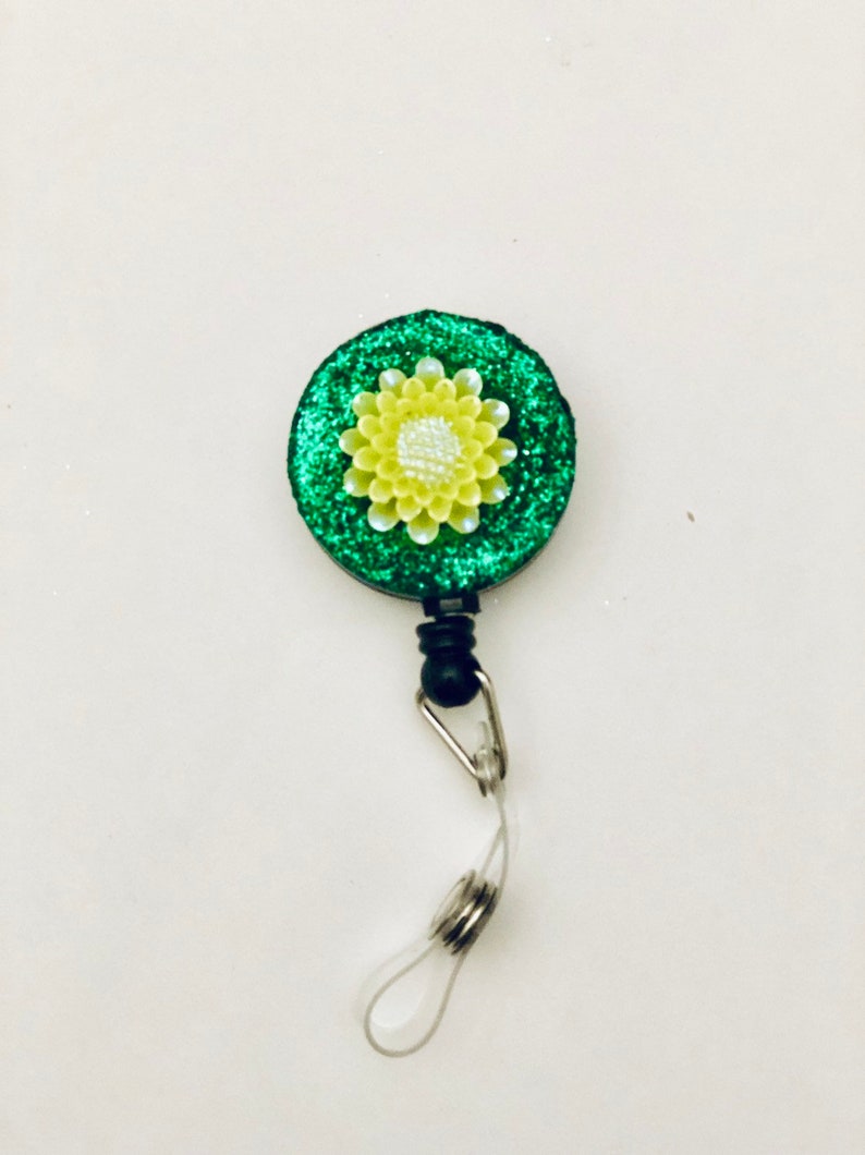 Yellow Flower Print Retractable Holder ID Lanyard Alligator Clip Slide Clip