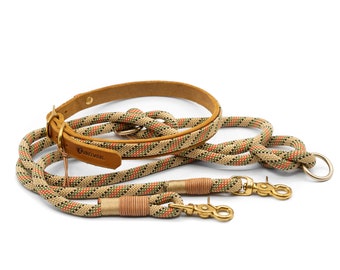 Halsband und Leine von Rudelwohl "Uschi" / Hundehalsband, Hundeleine oder Set aus Kletterseil und Leder