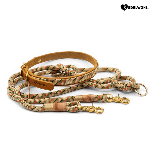 Halsband und Leine von Rudelwohl "Uschi" / Hundehalsband, Hundeleine oder Set aus Kletterseil und Leder
