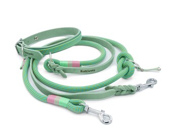 Halsband und Leine von Rudelwohl "MOJITO" / Hundehalsband, Hundeleine oder Set aus Kletterseil und Leder