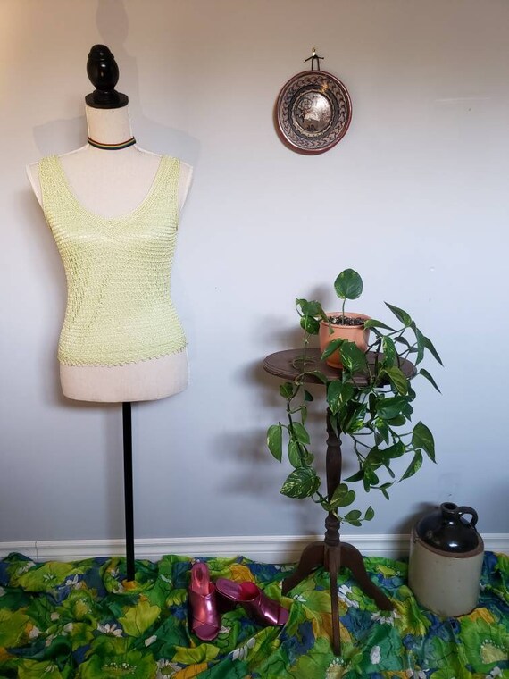 Vintage crochet pastel green tank top