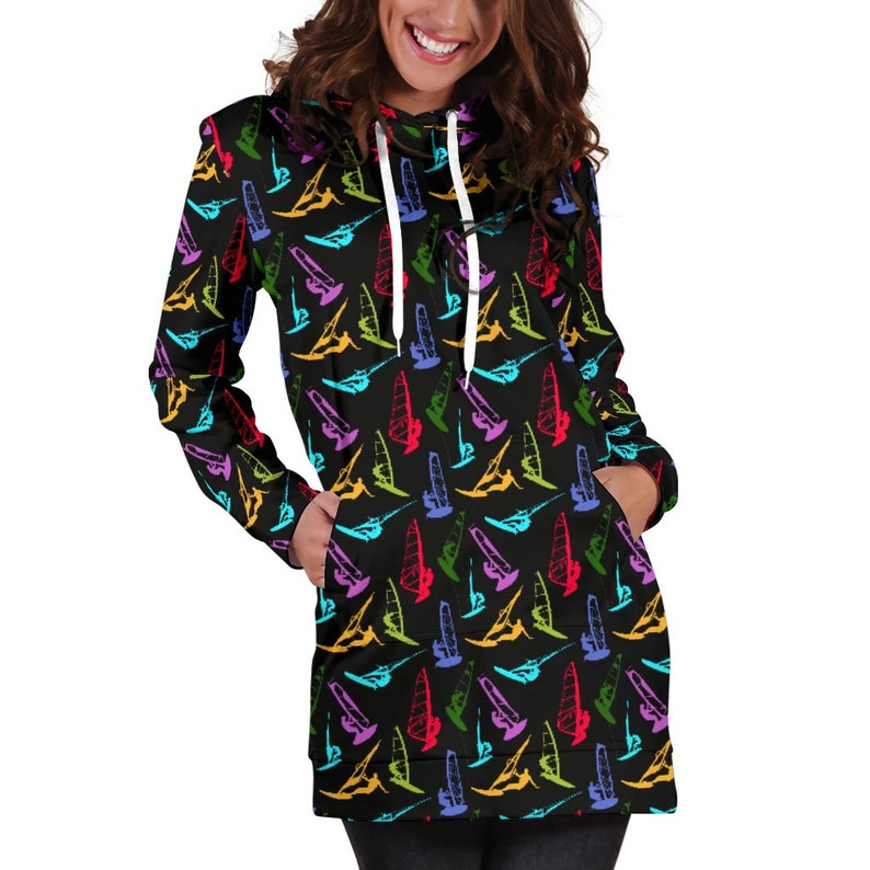 Windsurfing Gift Windsurfing Hoodie Dress For Women Windsurfing Lover Pattern-P193-P12