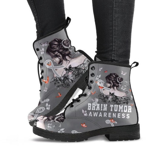 Brain Tumor Awareness, Brain Tumor Advocate shops Boots - Butterfly Ribbons - P266-P01