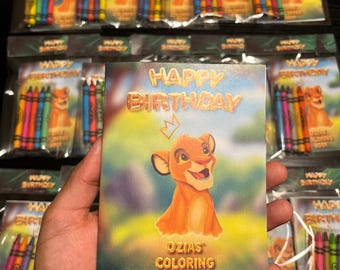 Personalized Lion King Birthday Coloring Book Favors, Crayons Included