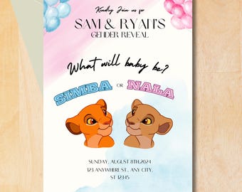 The Lion King Gender Reveal Invitation - Editable Canva Template