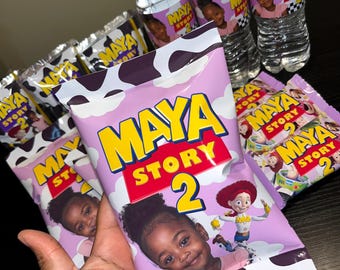 Toy Story Inspired Party Favors | Pink Purple Cow Print Chip Bags Capri Suns
