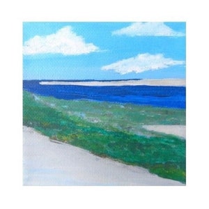 Beach Painting on Canvas, Original Art, Ocean Art, Coastal Wall Art, Gift - “Chatham Overlook, Cape Cod, MA” 4x4 by Jacquie Clay