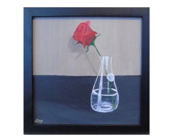 Original Rose Painting on Canvas, Floral Still Life Art, Framed 8x8
