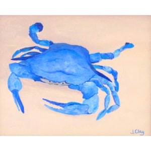 Pintura acrílica original, decoração à beira-mar, arte de praia, decoração costeira, presente náutico - “Caranguejo Azul, Cape Cod, MA” 8x10 por Jacquie Clay