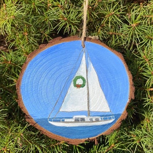 Seaside Christmas: Hand-Painted Wood Slice Ornament by Jacquie Clay