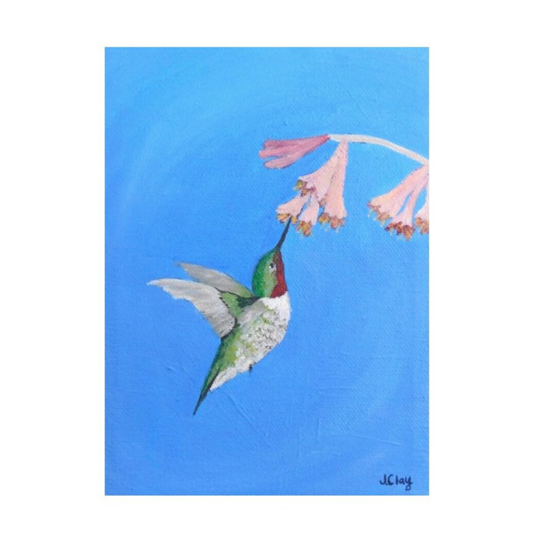 Original Acrylic Hummingbird Painting, Nature Garden Art (5x7) - Etsy