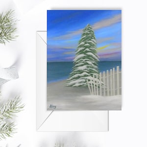 Biglietto d'auguri natalizio e per le festività di Cape Cod: "Albero delle feste costiere" di Jacquie Clay
